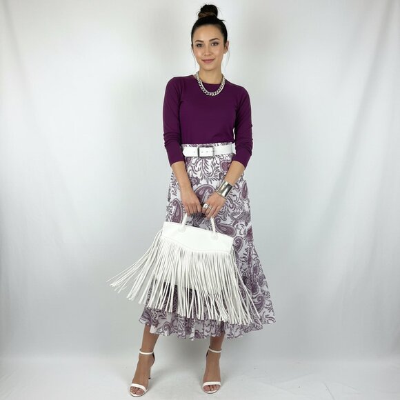 Ann Taylor Paisley Print White & Pink A Line Maxi Full Length Skirt S - Picture 6 of 7